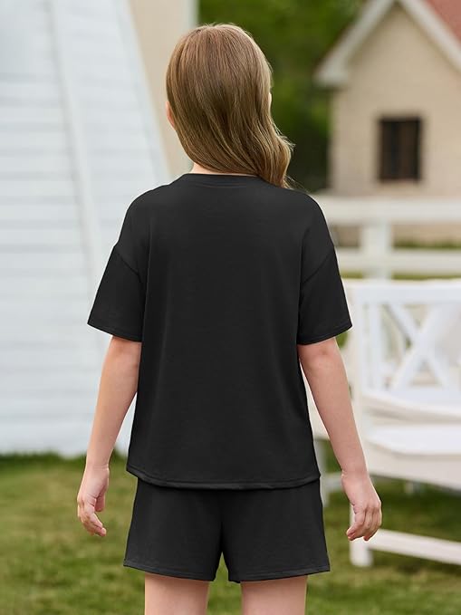 Girls Summer 2 Piece Outfits Oversized T Shirts and Shorts Clothing