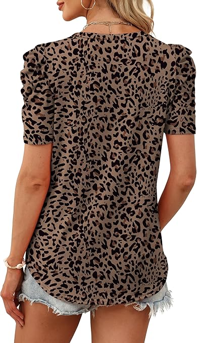 Summer Tops for Women Puff Sleeve Crewneck T Shirts Dressy Casual Blouses Spring Outfits Fashion Clothes