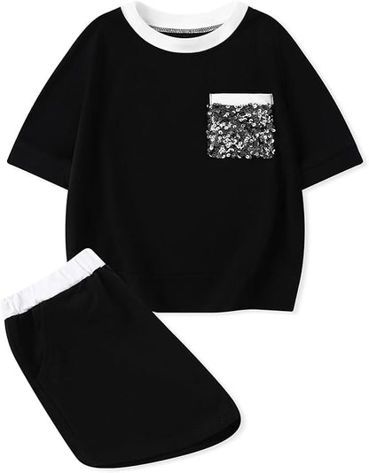 Girls' Summer Shorts Set 2 Piece Clothes Outfits Cute Drop Shoulder T-shirt