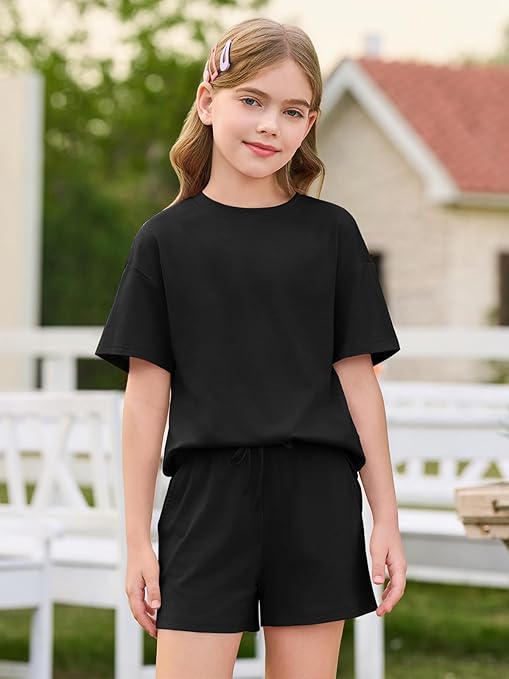 Girls Summer 2 Piece Outfits Oversized T Shirts and Shorts Clothing