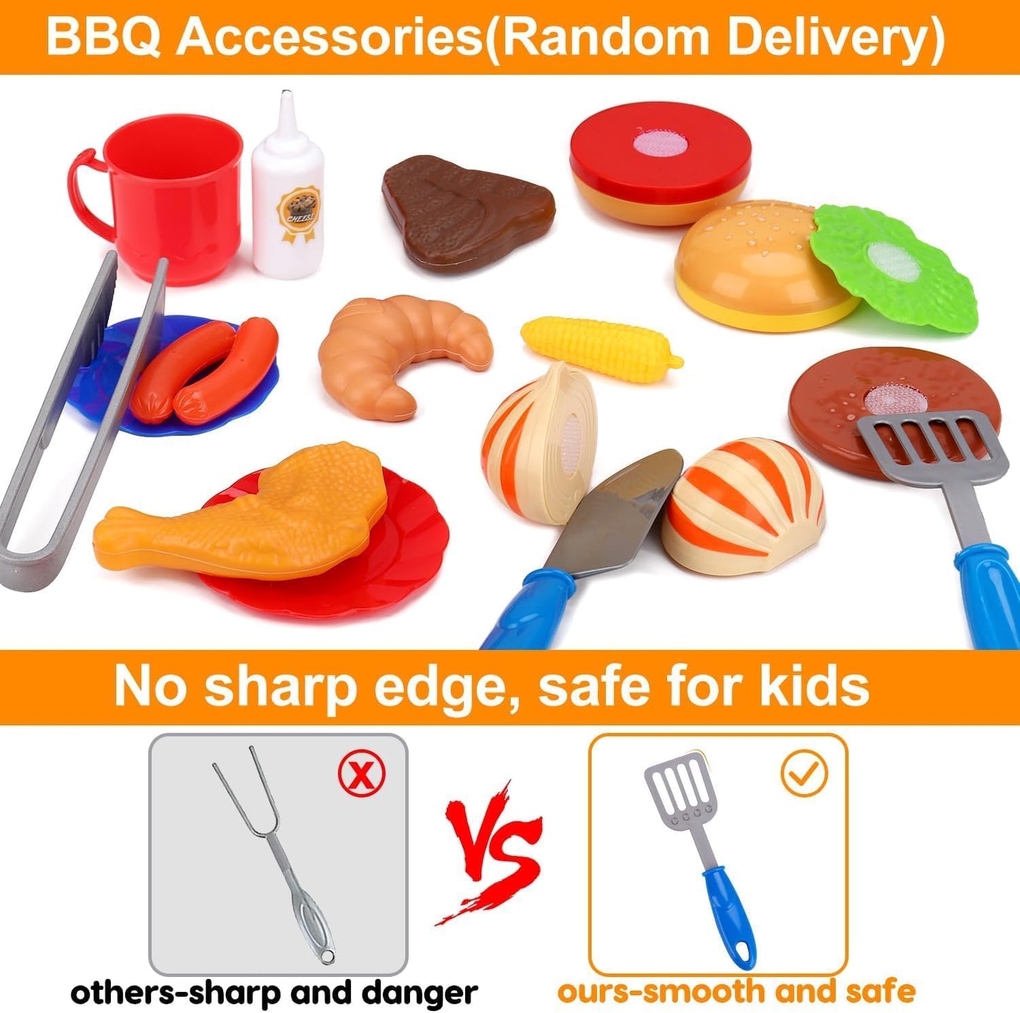 Kids Play Food Grill with Pretend Smoke Sound Light Kitchen Playset BBQ Accessories Camping Cooking Set