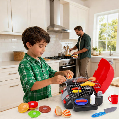 Kids Play Food Grill with Pretend Smoke Sound Light Kitchen Playset BBQ Accessories Camping Cooking Set