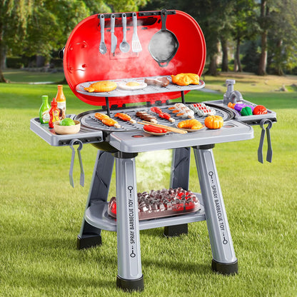Kids Kitchen Toy Set, Kids BBQ Grill Kitchen Playset with Smoke, Sound & Light