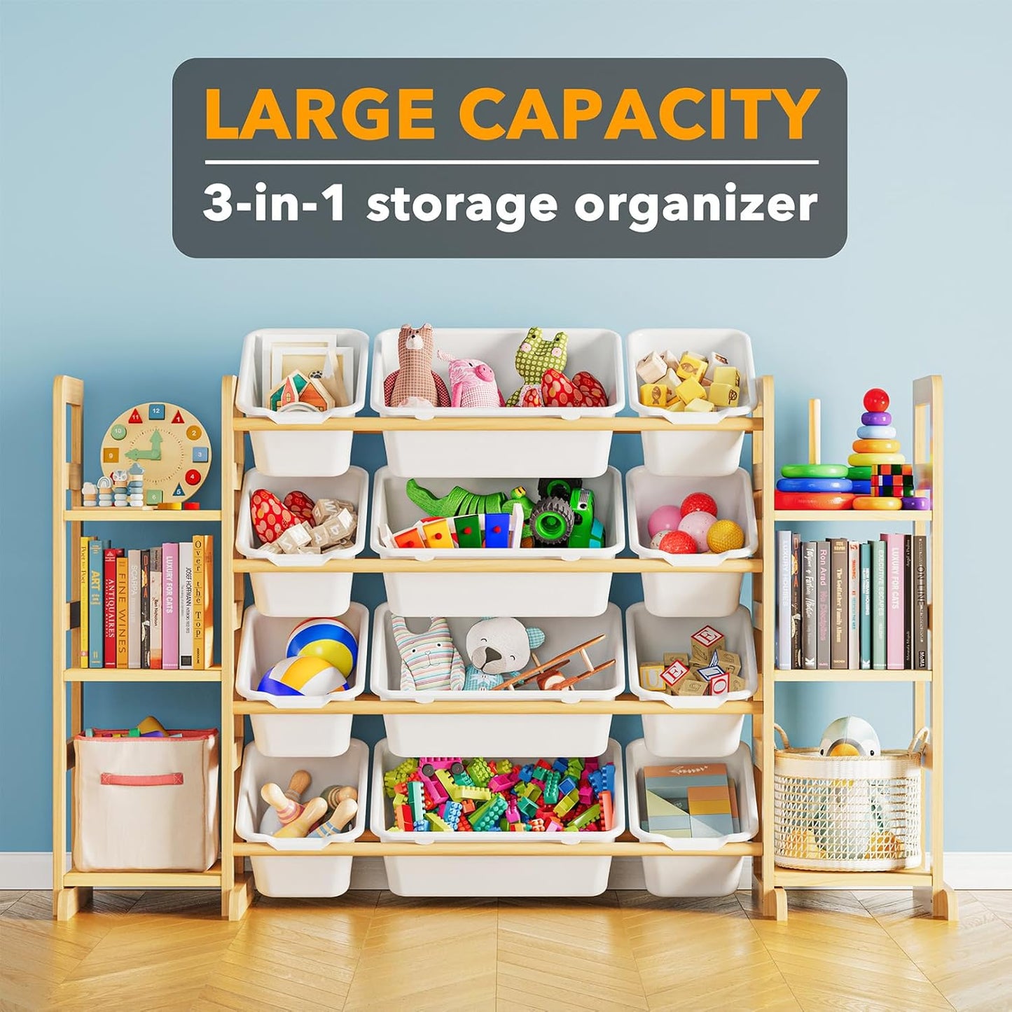 Toy Storage Organizer with 6 Shelves and 12 Bins Kids Bin Shelf, Toys Box